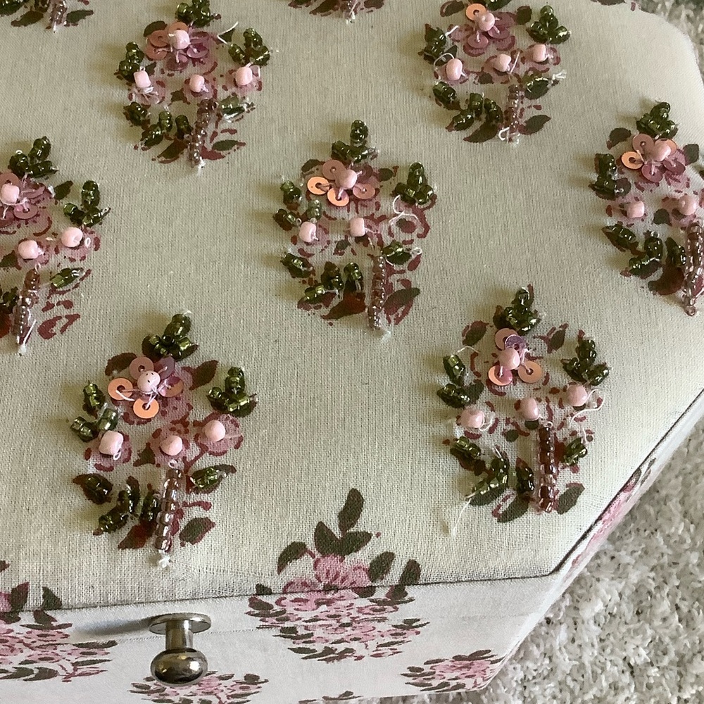 Floral Quilted Octagonal Jewelry Box India NWT - Picture 4 of 14